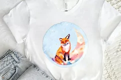 Watercolor Cute Fox on The Moon PNG Clipart Product Image 2