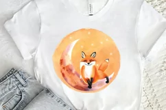 Watercolor Cute Fox on The Moon PNG Clipart Product Image 2