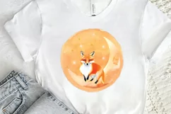 Watercolor Cute Fox on The Moon PNG Clipart Product Image 2