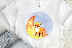 Watercolor Cute Fox on The Moon PNG Clipart Product Image 2