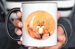 Watercolor Cute Fox on The Moon PNG Clipart Product Image 3