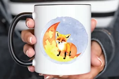 Watercolor Cute Fox on The Moon PNG Clipart Product Image 3