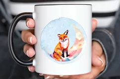 Watercolor Cute Fox on The Moon PNG Clipart Product Image 3