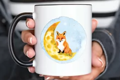 Watercolor Cute Fox on The Moon PNG Clipart Product Image 3