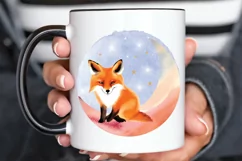 Watercolor Cute Fox on The Moon PNG Clipart Product Image 3