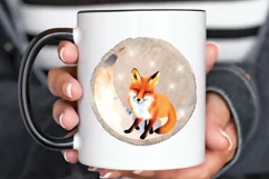 Watercolor Cute Fox on The Moon PNG Clipart Product Image 3