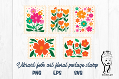 Vibrant folk art floral postage stamp Product Image 1