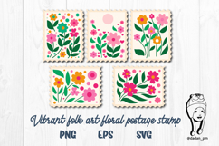 Vibrant folk art floral postage stamp Product Image 1