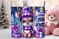 Cute Purple Christmas Reindeer Tumbler Wrap, Christmas Product Image 1