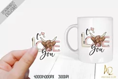 I Love You Highland Cow Sticker| Valentine's Day Sublimation Product Image 1