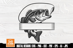 Bass Fish Monogram SVG Jumping Hooked Fish Cut Design Product Image 1
