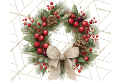 Cozy Farmhouse Christmas Clipart PNG, Wreaths & Candles Product Image 2