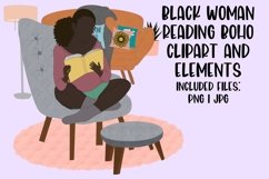Black Woman Reading Clipart l 26 Boho and Abstract Elements Product Image 1
