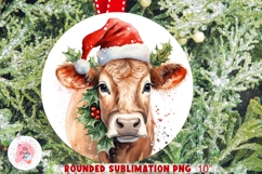 Christmas Cow Ornament Sublimation PNG, Animals Rounded Product Image 1