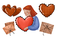 Girl in Love Valentine Day Illustration Cute Girl with Heart Product Image 1