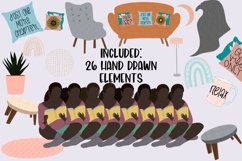 Black Woman Reading Clipart l 26 Boho and Abstract Elements Product Image 2