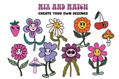 Retro Clipart Bundle Groovy PNG Elements Hippie Boho Product Image 15