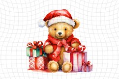 Christmas Teddy Bear- Watercolor Clipart - PNG Design Product Image 1