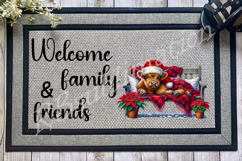 Welcome Christmas Highland Cow Doormat PNG Design Product Image 1