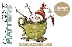 Just brew it! Snowman, coffee - Hand Painted Product Image 2