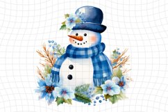 Blue Plaid Snowman- Watercolor Clipart - PNG Design Product Image 1