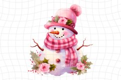 Pink Plaid Snowman- Watercolor Clipart - PNG Design Product Image 1