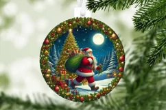 Santa in Wreath Round Ornament PNG Design Digital Download Product Image 1