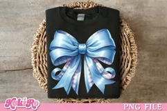 Plaid Pink and Blue Bow Clipart Coquette PNG Watercolor Product Image 2