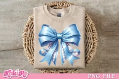 Plaid Pink and Blue Bow Clipart Coquette PNG Watercolor Product Image 3