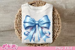 Plaid Pink and Blue Bow Clipart Coquette PNG Watercolor Product Image 1
