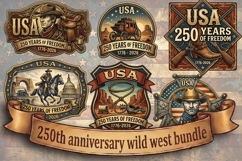 250th Anniversary USA Wild West PNG Sublimation Bundle Product Image 1