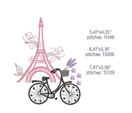 Paris Eiffel Tower Bicycle Embroidery Design Lavender French Product Image 2