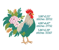Rooster Embroidery Design Floral Farmhouse Kitchen 4x4 5x7 Product Image 2