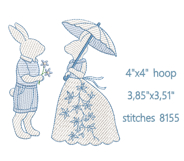Chinoiserie Bunny Embroidery Design 4x4 Hoop, Easter Design Product Image 2