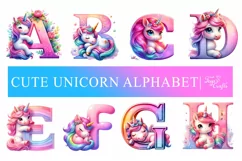 Cute Unicorn Alphabet Clipart | Unicorn Monogram Alphabet Product Image 1
