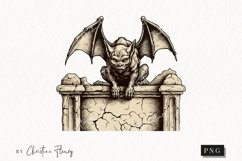 Vintage Goth Gargoyle Clipart | Halloween PNG Product Image 1