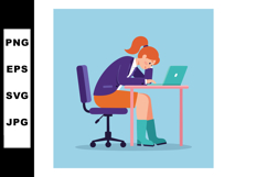 Woman sitting tired at office desk using laptop in blue and Product Image 1