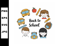 Back to school children with backpacks, pencils, rulers, app Product Image 1