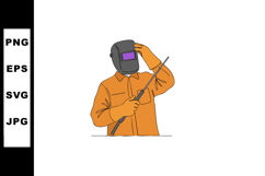 Welder in Protective Orange Gear Holding Electrode Rod and H Product Image 1