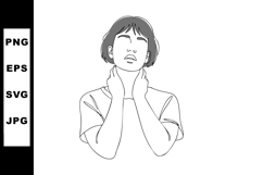 Woman with short hair massaging neck in simple line drawing Product Image 1