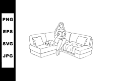 Woman Reading Book on Couch with Cat Relaxing and Blanket in Product Image 1