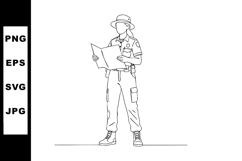 Soldier in uniform holding map vector illustration in line a Product Image 1