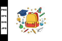 School supplies backpack with education icons vector illustr Product Image 1