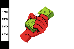 Red Hand Clenching Green Dollar Bills Illustration of Wealth Product Image 1