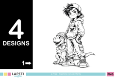 Black and white dinosaur friendship illustration for youth clothing