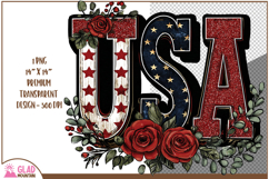 USA word art with beautiful red roses, 4th of July USA png Product Image 1