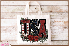 USA word art with beautiful red roses, 4th of July USA png Product Image 4