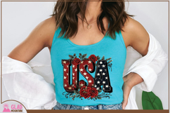 USA word art with beautiful red roses, 4th of July USA png Product Image 3