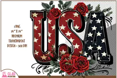 USA word art with beautiful red roses, 4th of July USA png Product Image 1