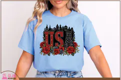 USA word art with beautiful red roses, 4th of July USA png Product Image 6